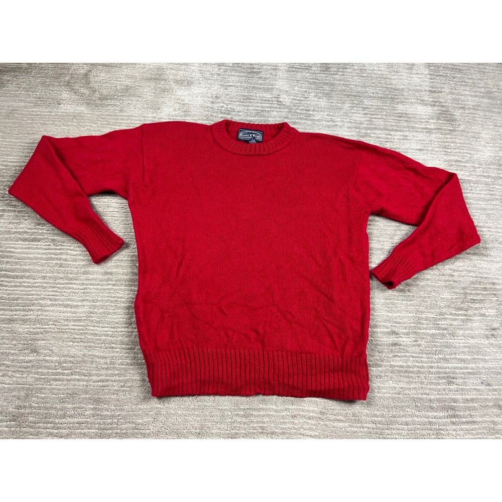 Bowen & Wright Sweater Mens L Red Shetland Wool Crewneck Ribbed Classic RN 75343